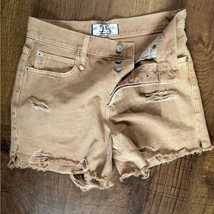 We The Free Tan Distressed Jean Shorts